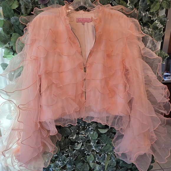 Eva Franco Anthropologie Ruffled Organza Bomber Jacket - Rose Pink - Picture 4 of 6
